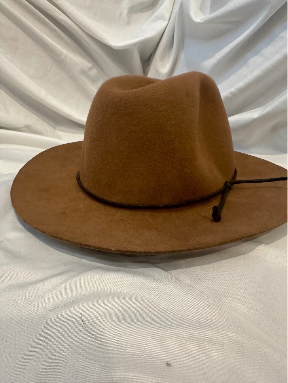 Festival Brown 100% Wool Fedora Hat w/ Band Wide Brim One Size 7.5x5.5" Head